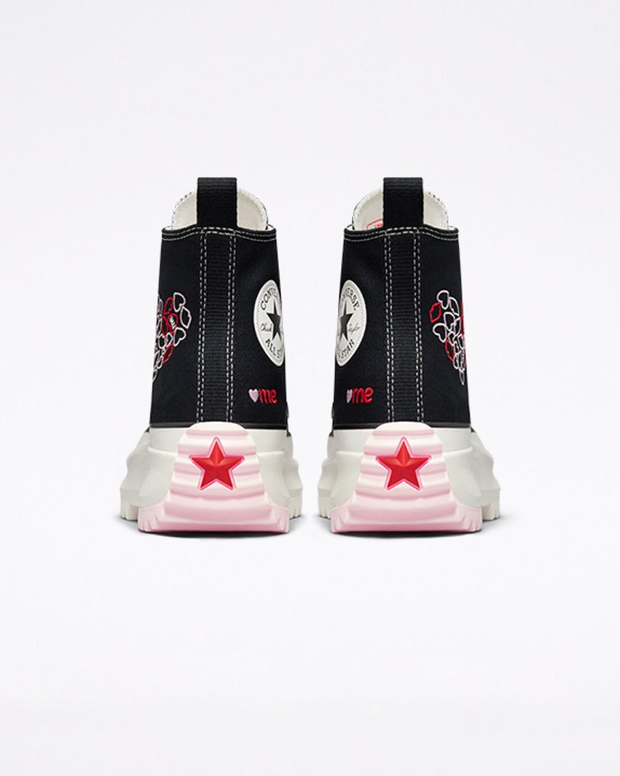 Dámské Boty Na Platformy Converse Run Star Hike Embroidered Hearts Vysoké Černé Červené | CZ TLWH51